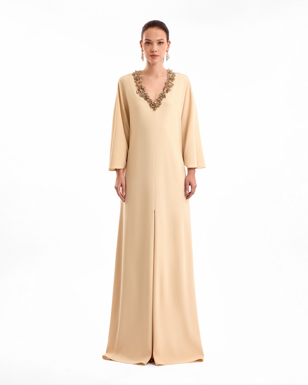 beaded kaftan dress Water-Green Kaftan Dress with Silver Beaded Tulle by Tony Ward Elilhaam