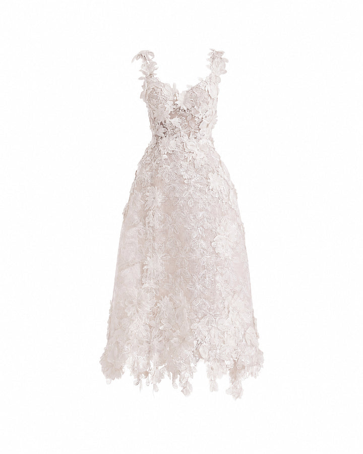 3D Floral Cage Midi Dress