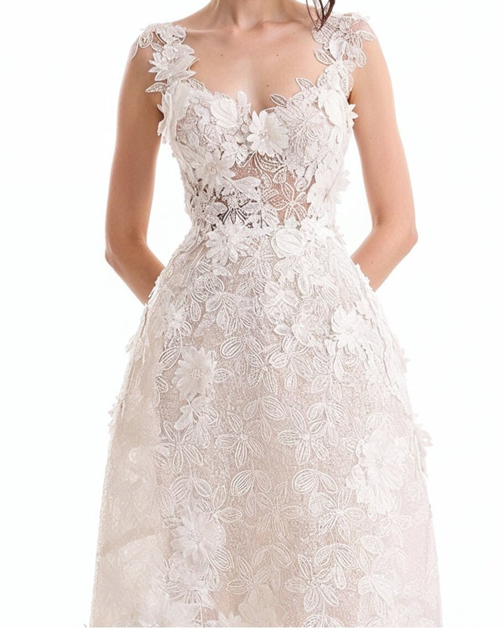 3D Floral Cage Midi Dress