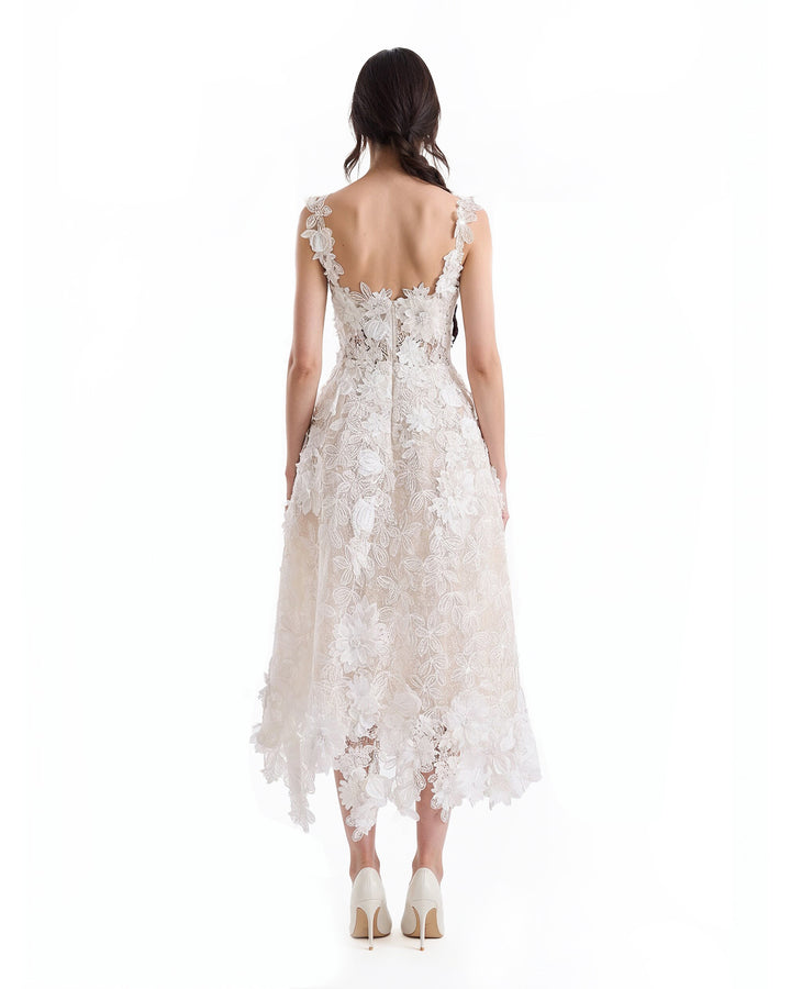 3D Floral Cage Midi Dress