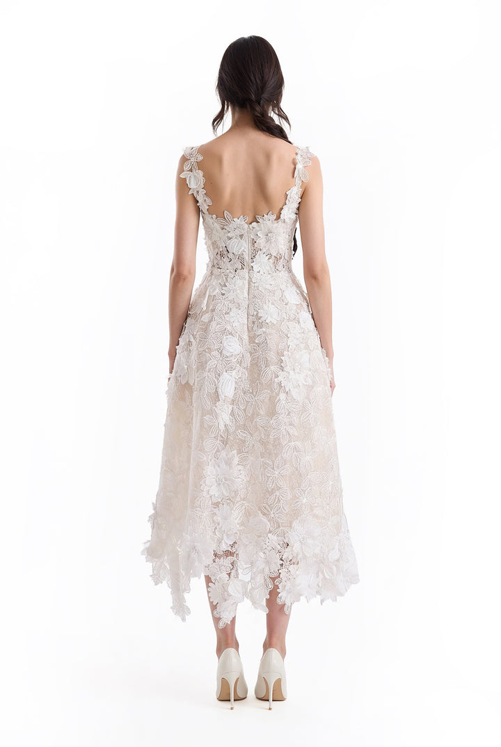 3D Floral Cage Midi Dress