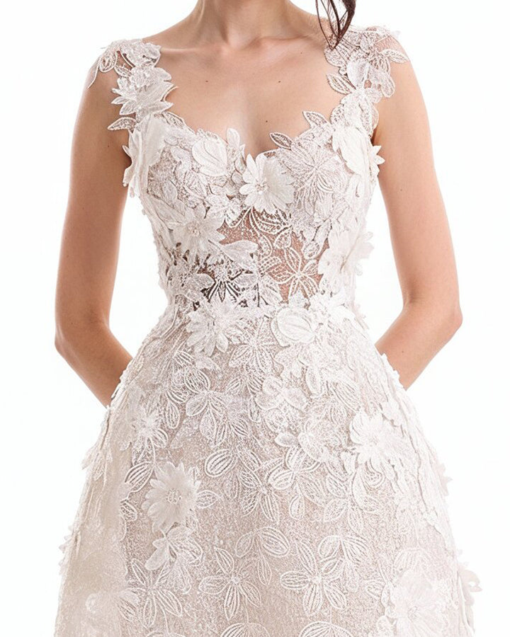 3D Floral Cage Midi Dress