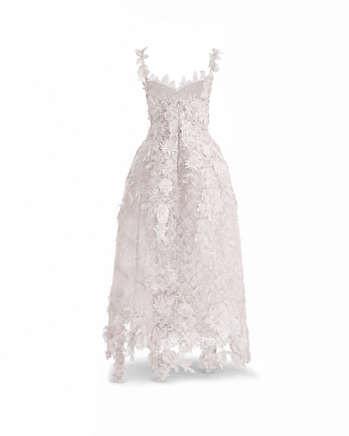 3D Floral Cage Midi Dress