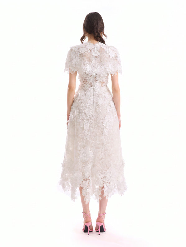 3D Floral Cage Midi Dress