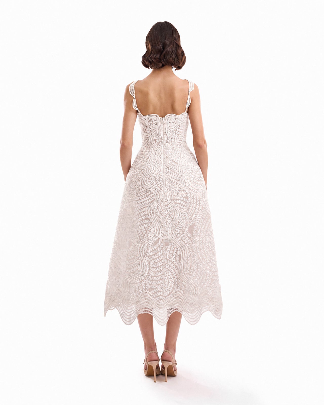 Embroidered Cage Midi Dress