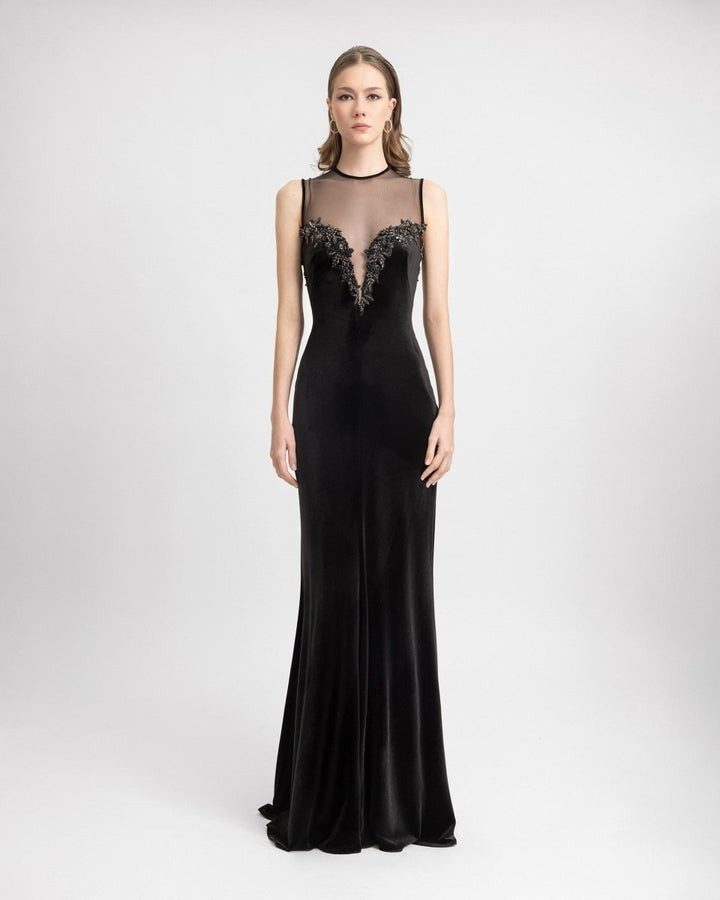 Beaded Velvet Dress with Gloves - Gemy Maalouf