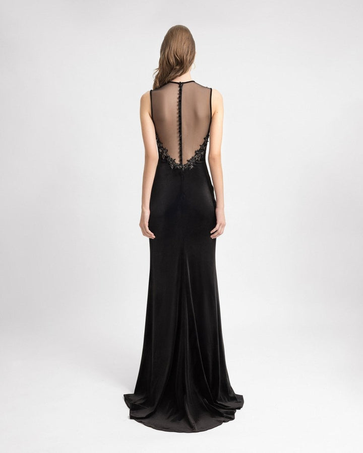 Beaded Velvet Dress with Gloves - Gemy Maalouf