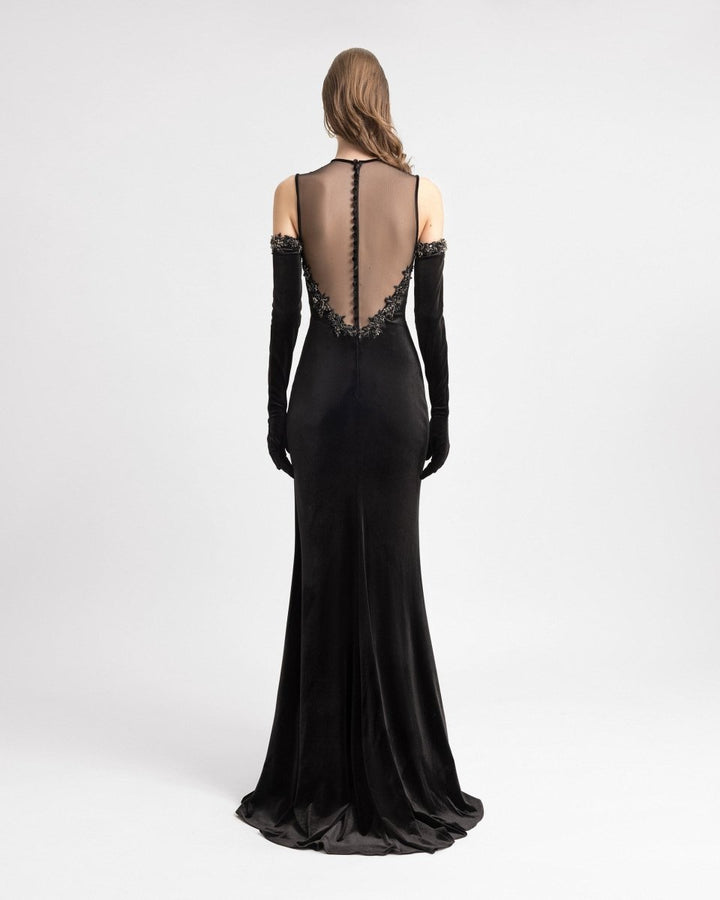 Beaded Velvet Dress with Gloves - Gemy Maalouf