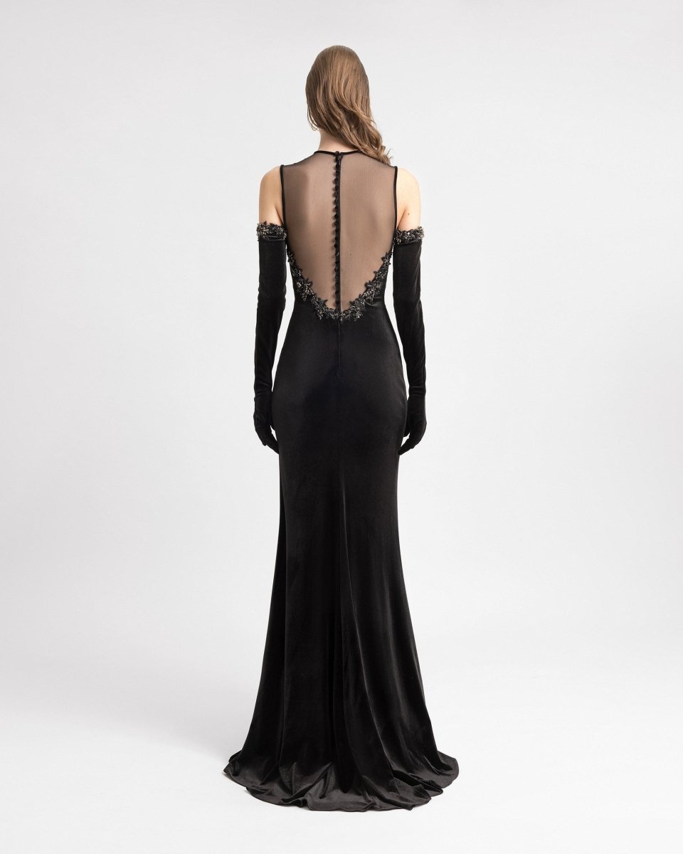 Beaded Velvet Dress with Gloves - Gemy Maalouf