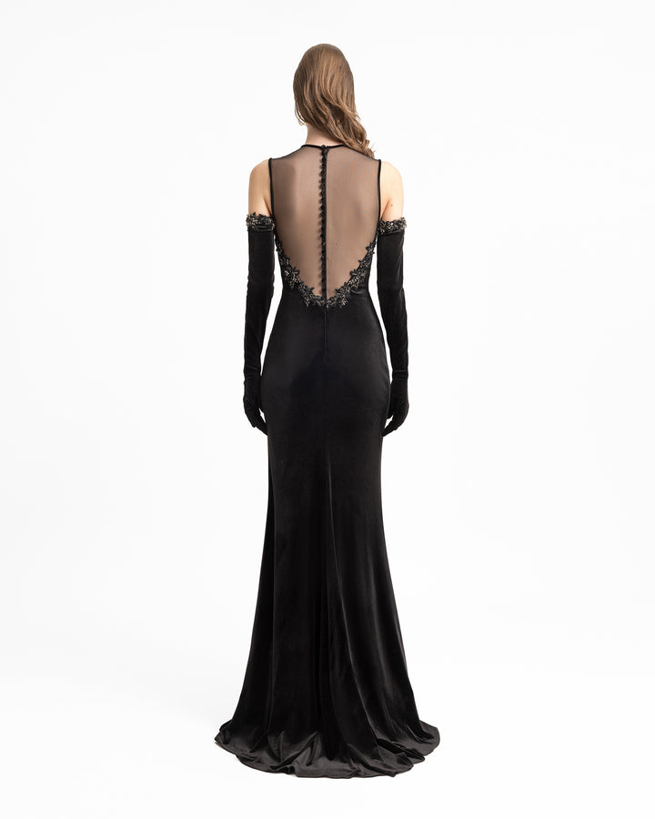 Beaded Velvet Dress with Gloves