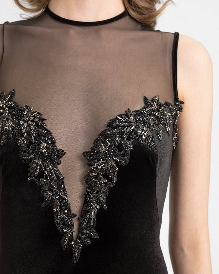 Beaded Velvet Dress with Gloves - Gemy Maalouf