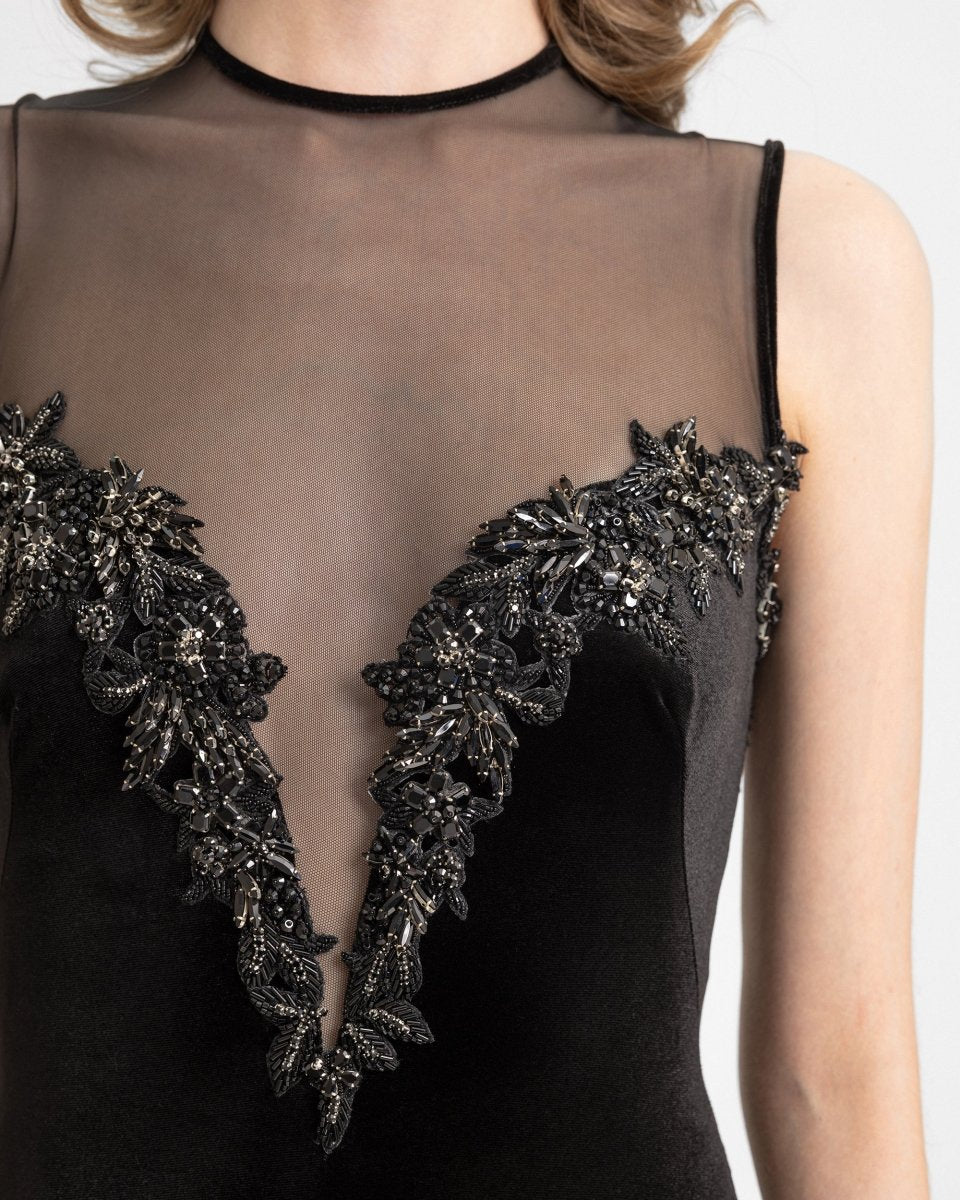 Beaded Velvet Dress with Gloves - Gemy Maalouf