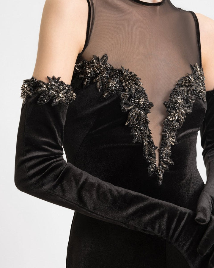 Beaded Velvet Dress with Gloves - Gemy Maalouf
