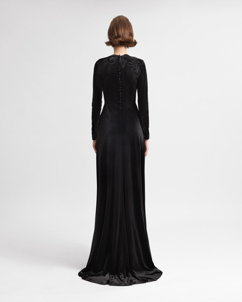 High - Neck Velvet Embroidered Dress - Gemy Maalouf
