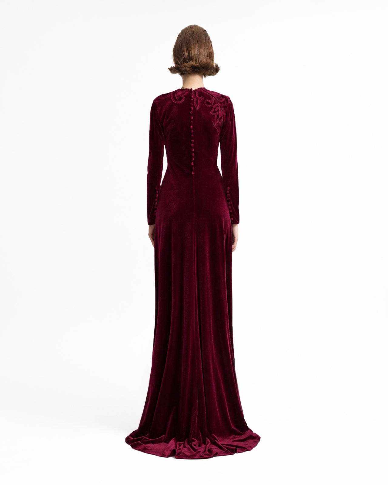 High-Neck Velvet Embroidered Dress