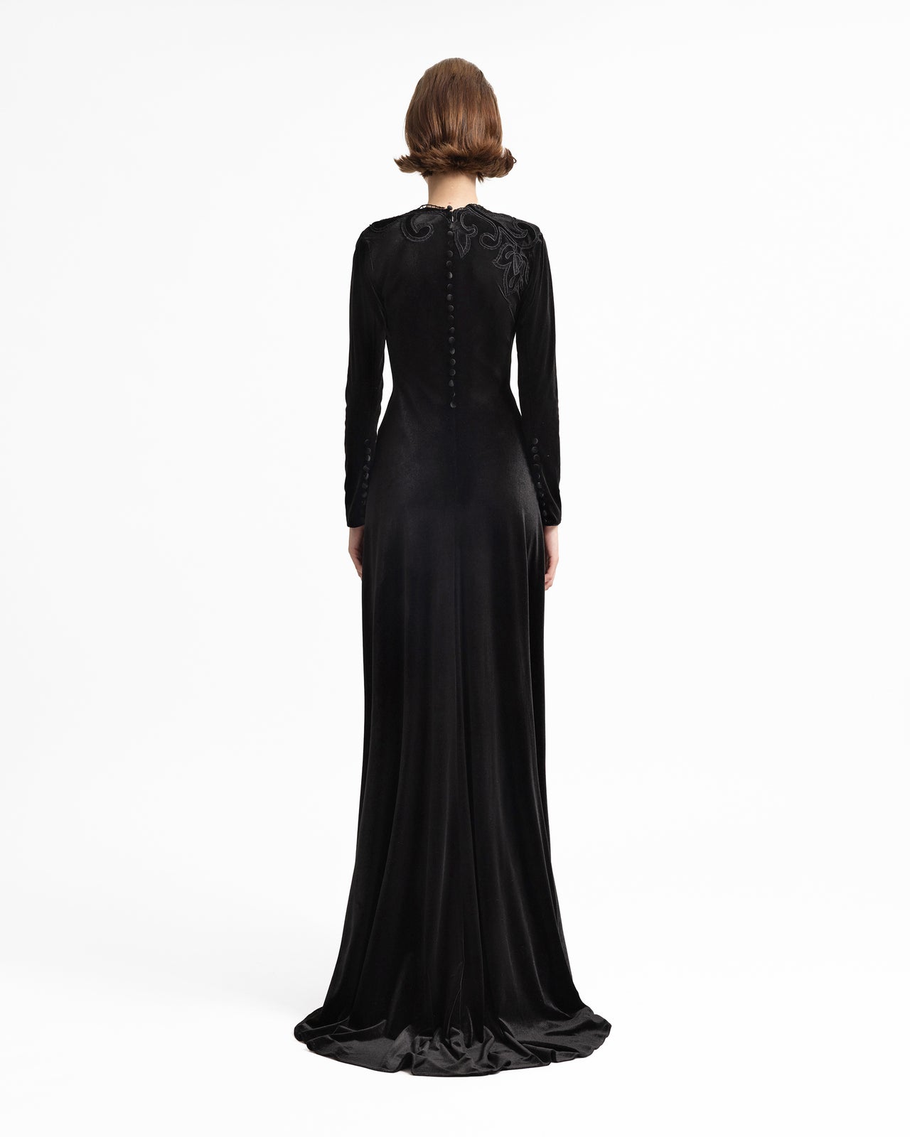 High-Neck Velvet Embroidered Dress