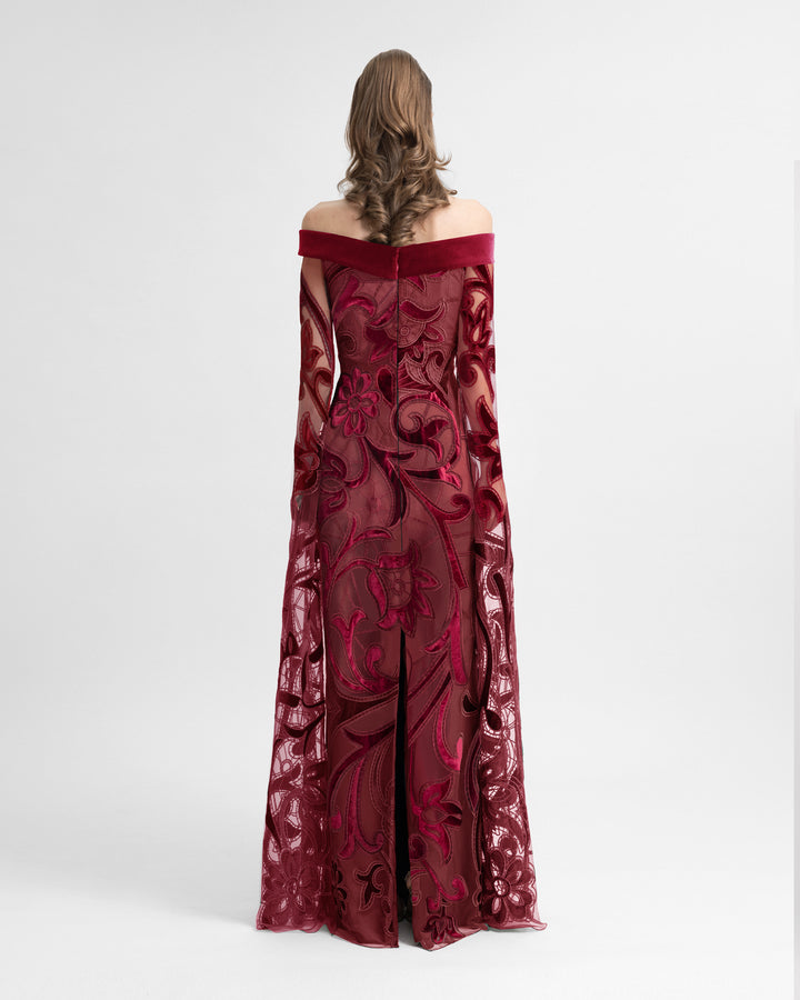 Off-Shoulder Slim Velvet Dress with Long Sleeves