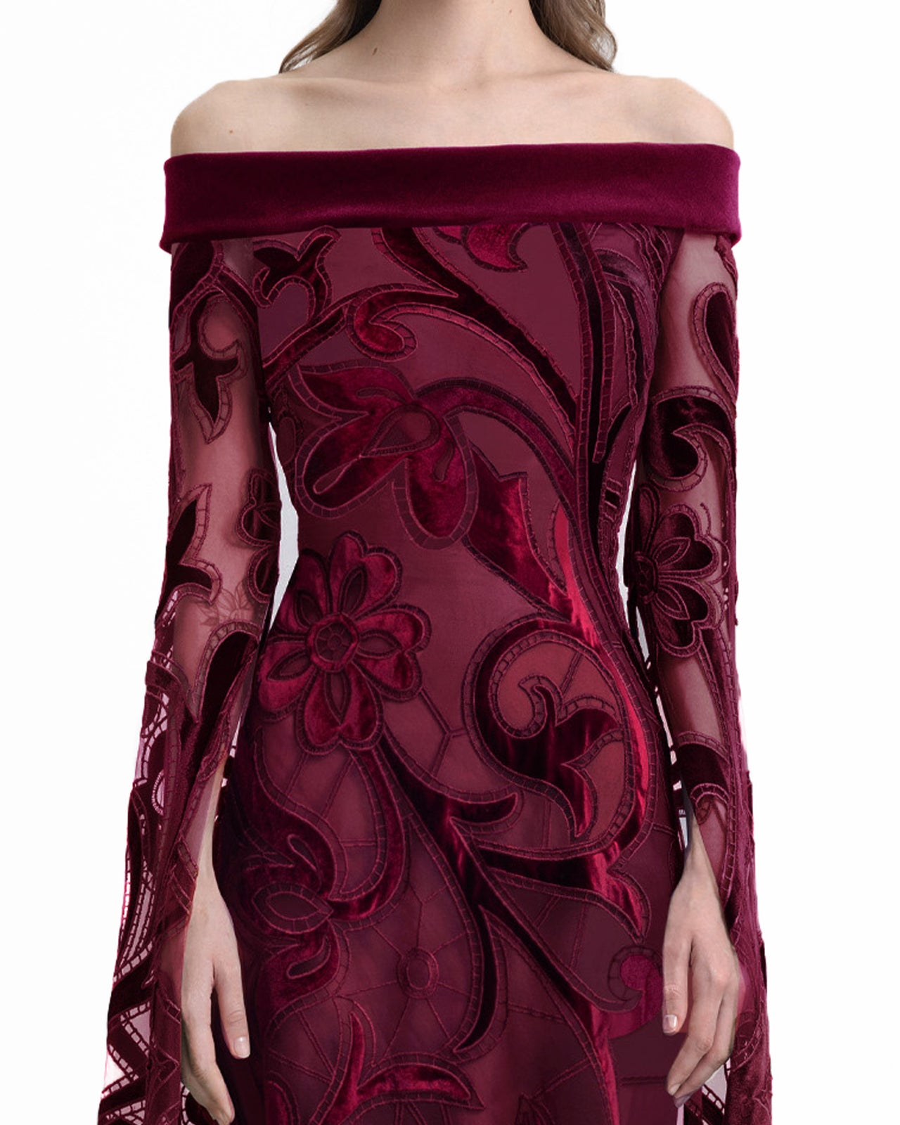 Off-Shoulder Slim Velvet Dress with Long Sleeves
