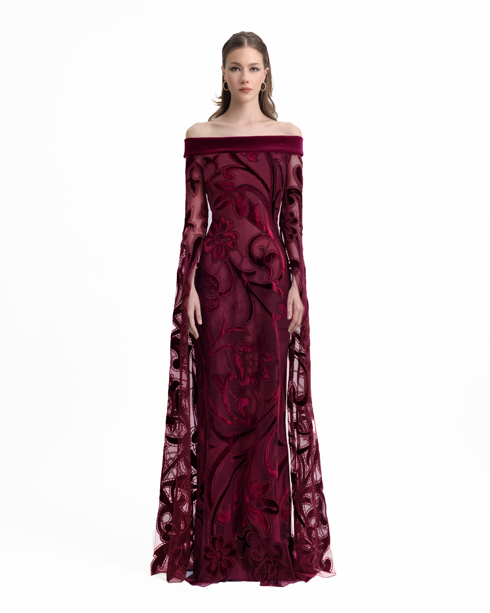 Off-Shoulder Slim Velvet Dress with Long Sleeves