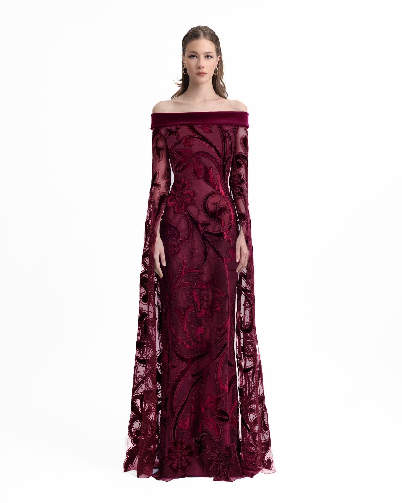 Off-Shoulder Slim Velvet Dress with Long Sleeves