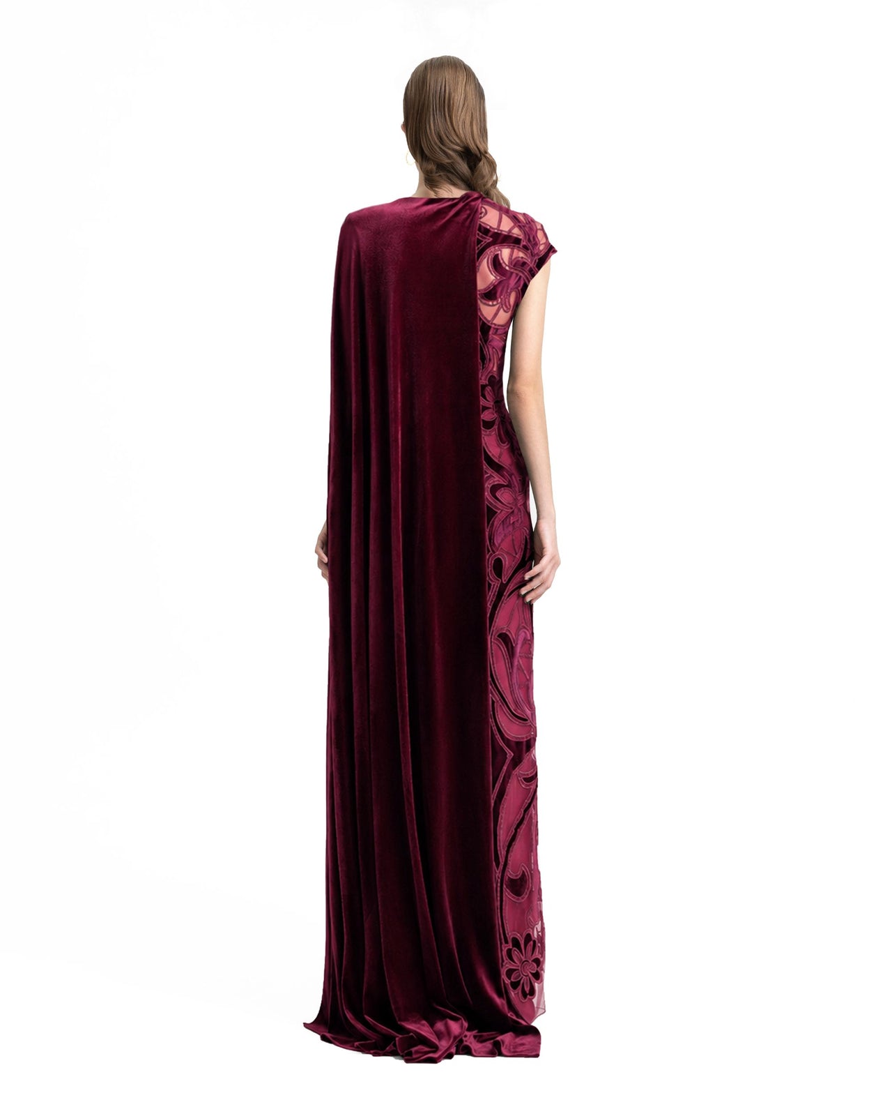 Asymmetrical Draped Embroidered Velvet Dress