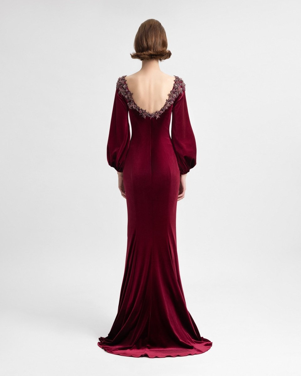 Velvet Dress with Puffed Sleeves - Gemy Maalouf