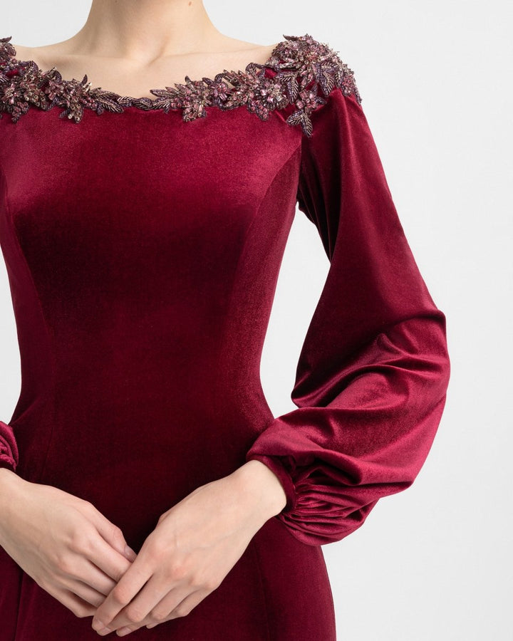 Velvet Dress with Puffed Sleeves - Gemy Maalouf