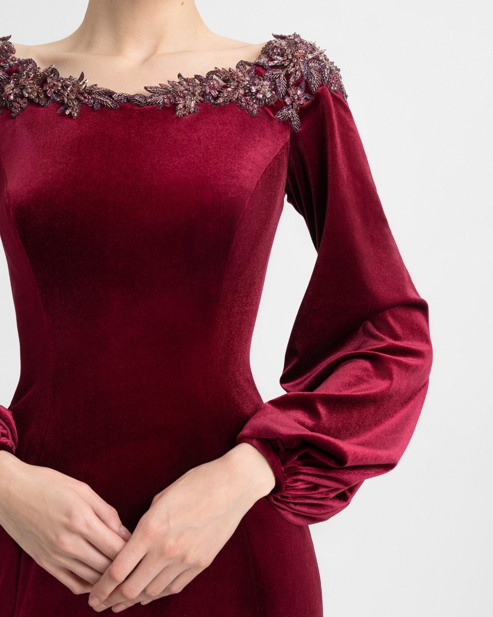 Velvet Dress with Puffed Sleeves - Gemy Maalouf