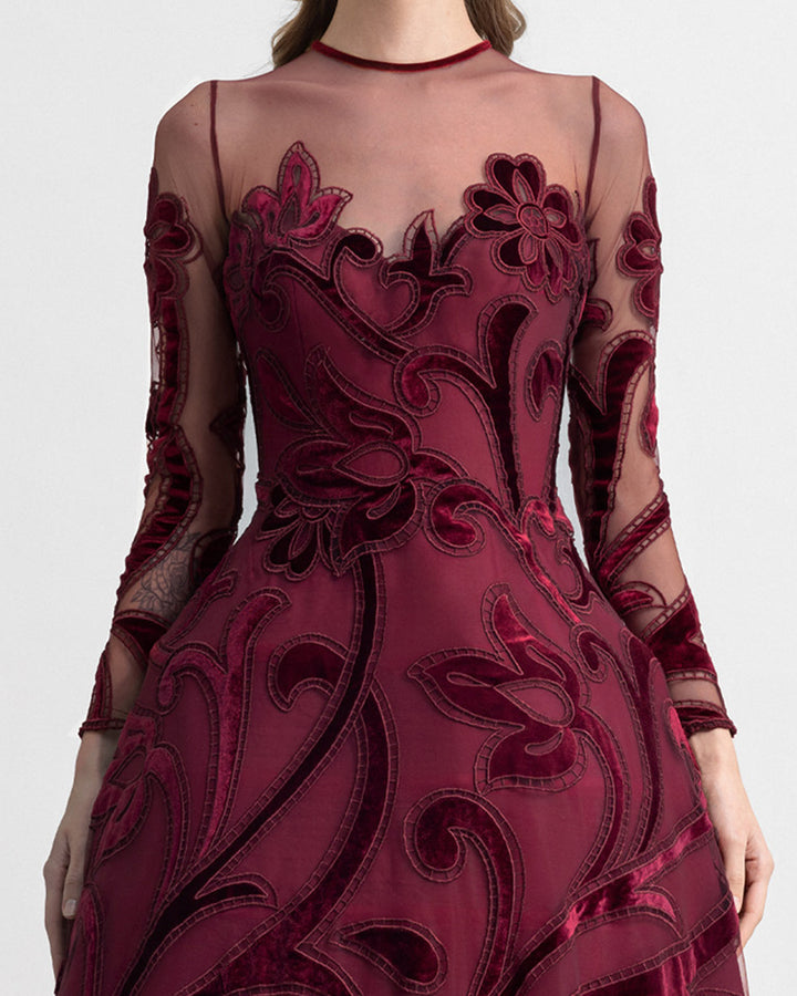 Embroidered Velvet Cage Dress