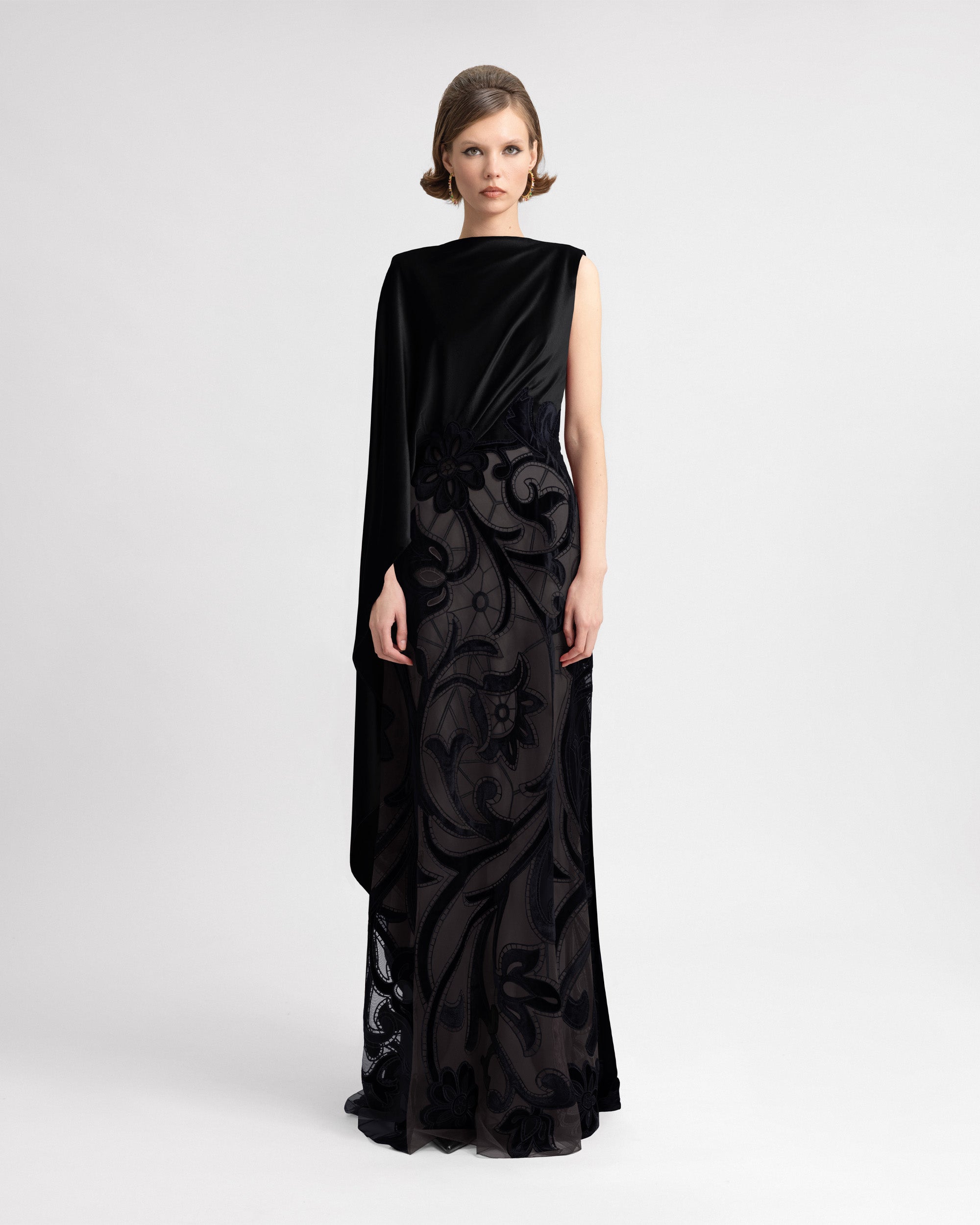 Asymmetrical Velvet Embroidered Dress
