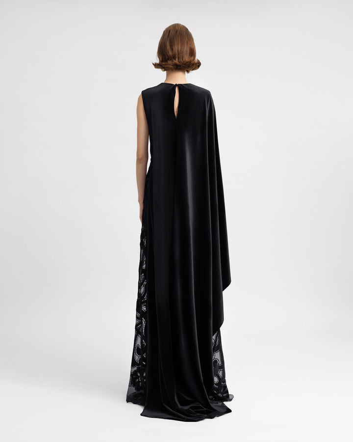 Asymmetrical Velvet Embroidered Dress
