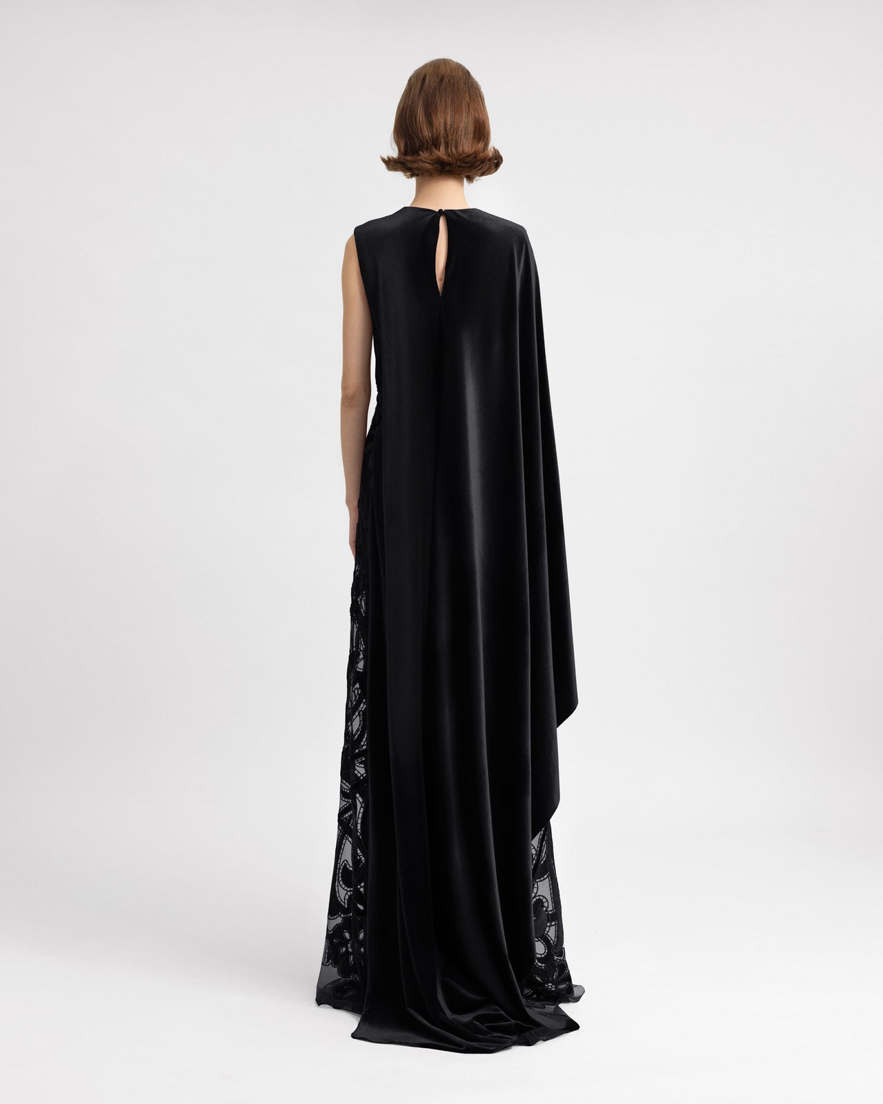 Asymmetrical Velvet Embroidered Dress