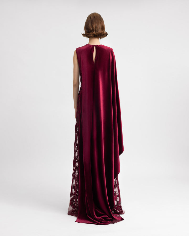 Asymmetrical Velvet Embroidered Dress