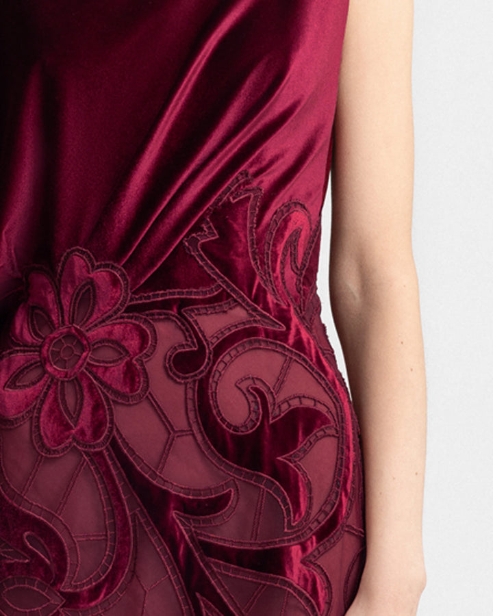 Asymmetrical Velvet Embroidered Dress