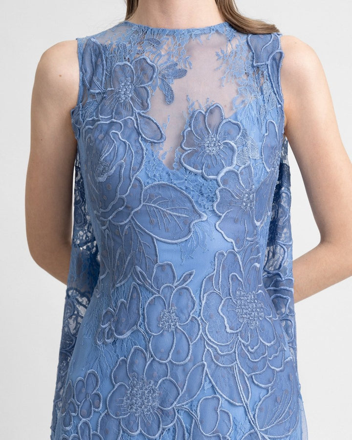 Embroidered Lace Dress with Cape - Gemy Maalouf