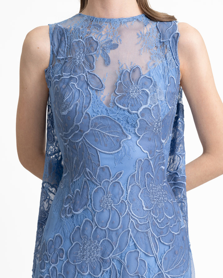 Embroidered Lace Dress with Cape