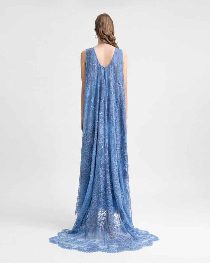 Embroidered Lace Dress with Cape - Gemy Maalouf