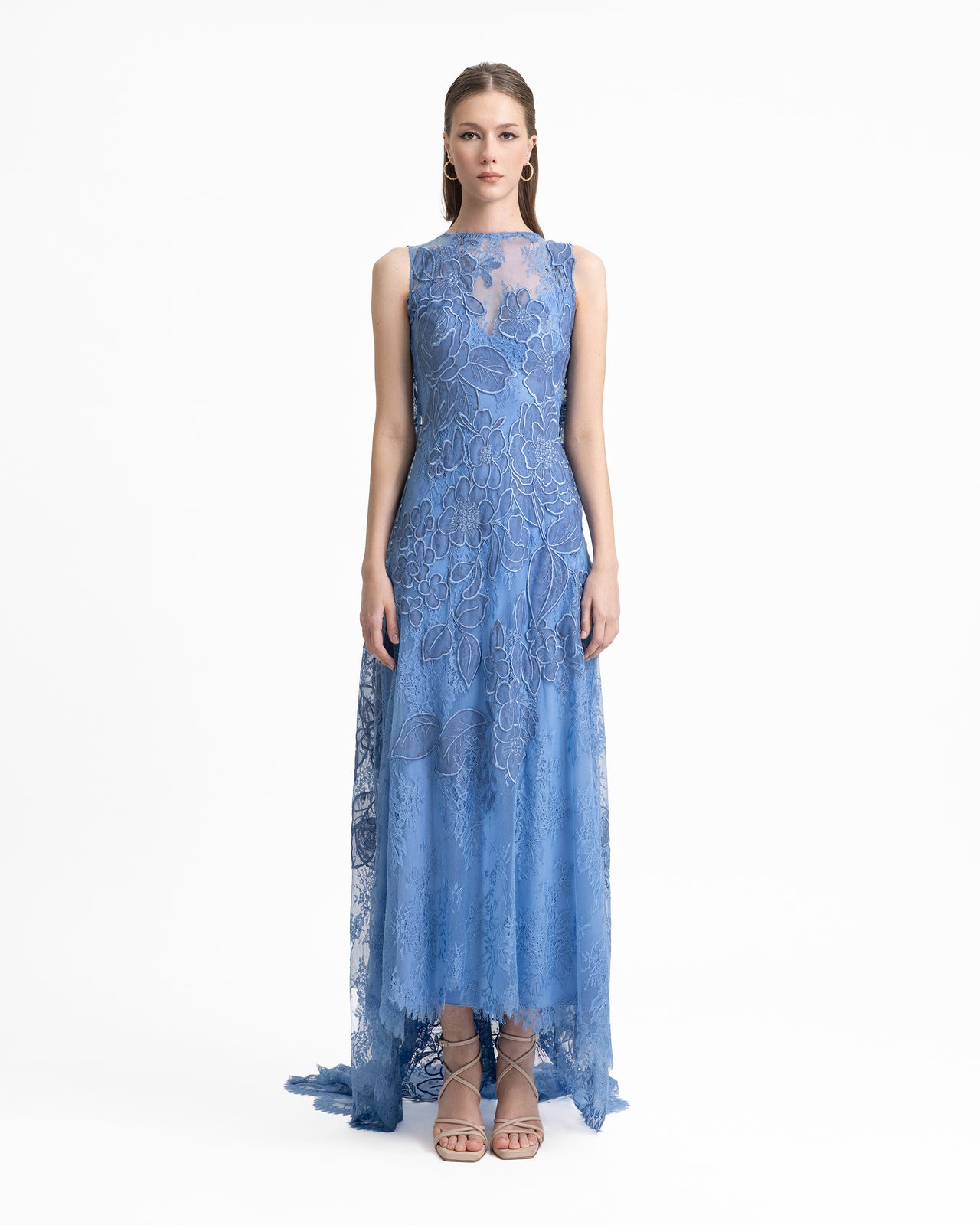 Embroidered Lace Dress with Cape