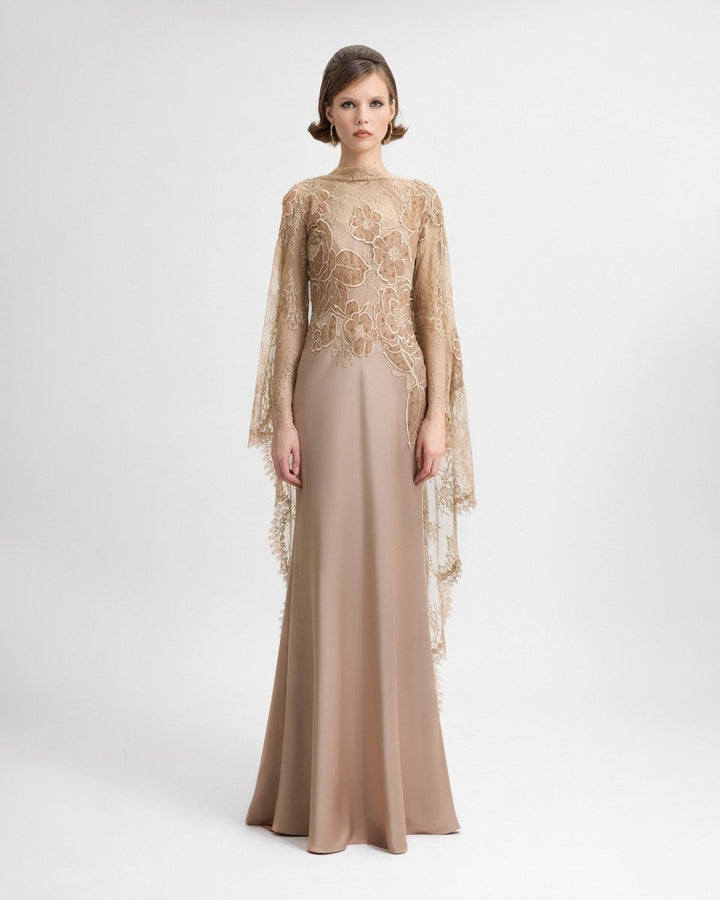 Corset Dress with Lace Cape - Gemy Maalouf
