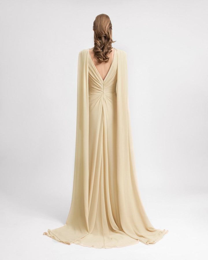 Draped V - Neck Beaded Dress - Gemy Maalouf