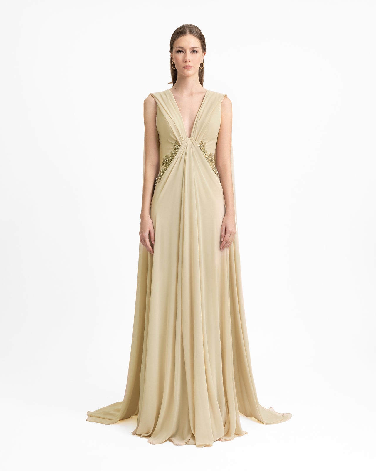 Draped V-Neck Beaded Dress