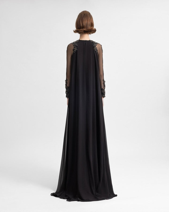Beaded Sleeve Dress with Back Cape - Gemy Maalouf