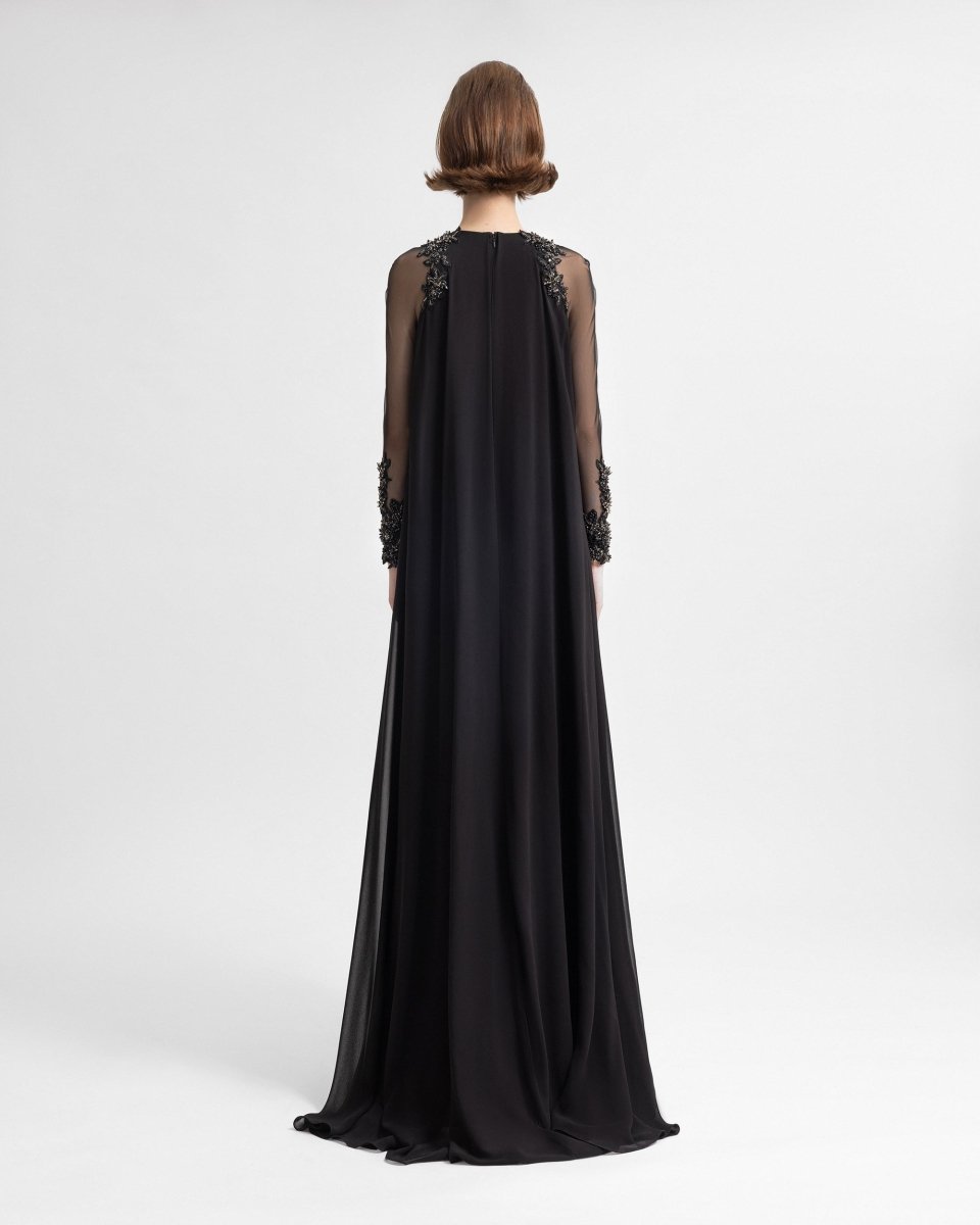 Beaded Sleeve Dress with Back Cape - Gemy Maalouf