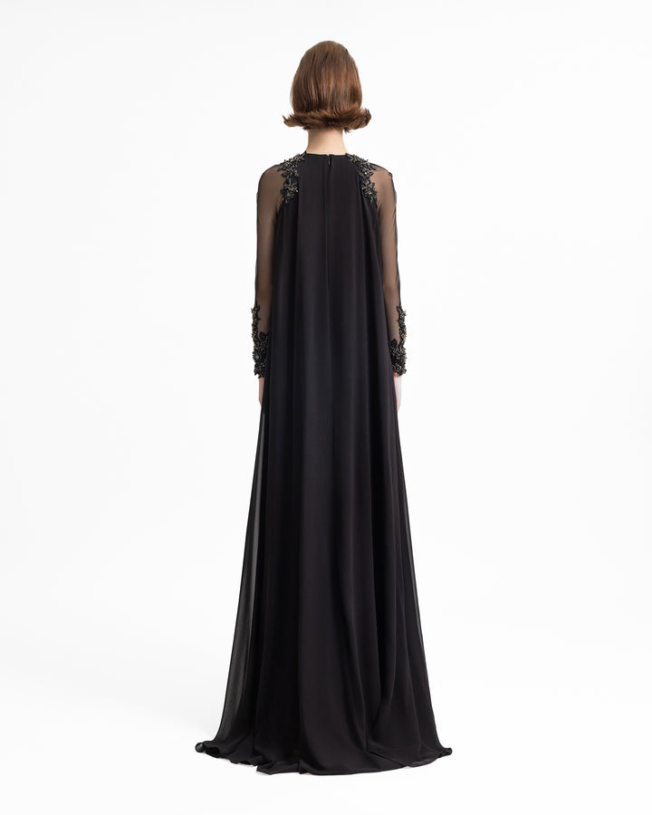 Beaded Sleeve Dress with Back Cape