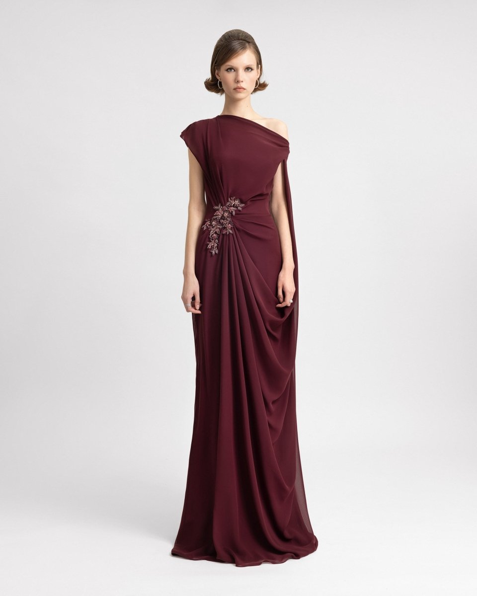 Draped Dress with Cape Sleeve - Gemy Maalouf
