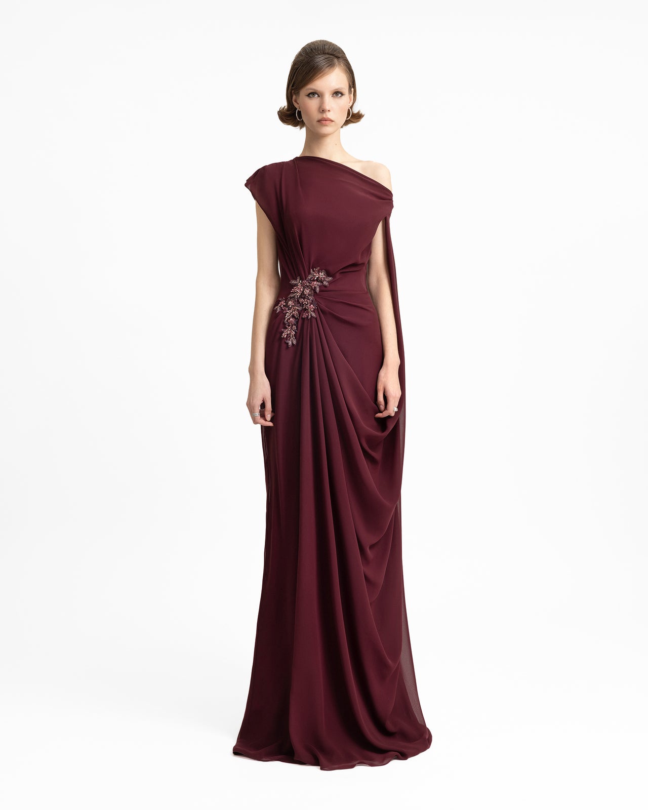 Gemy Maalouf - Gemy Maalouf | Evening Dresses | Draped Dress with Cape Sleeve - Gemy Maalouf - Gemy Maalouf | Evening Dresses | Draped Dress with Cape Sleeve -