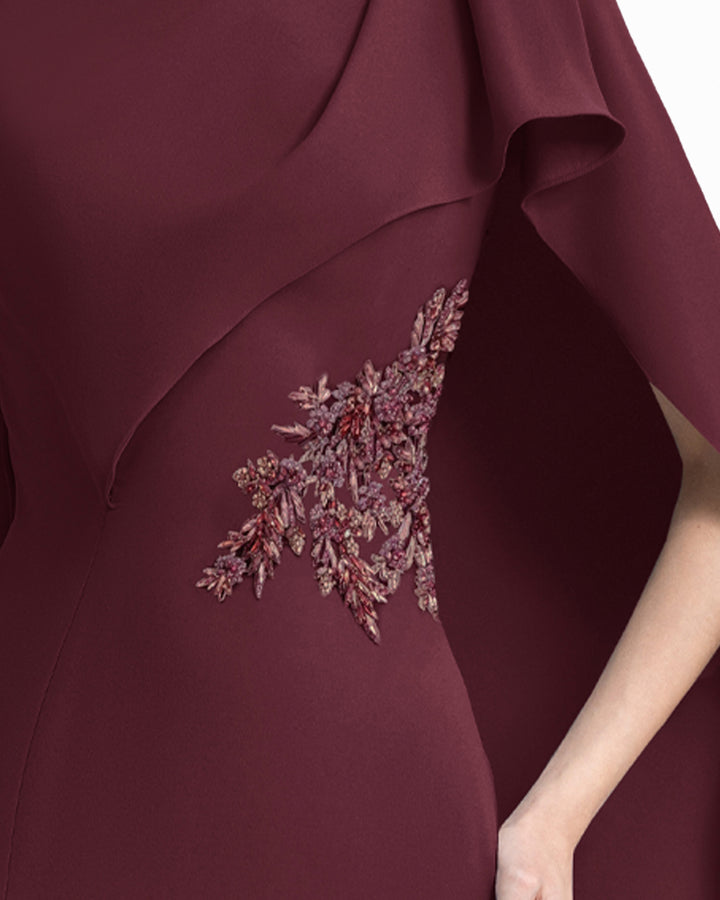 Draped Crepe Dress with Beaded Cape