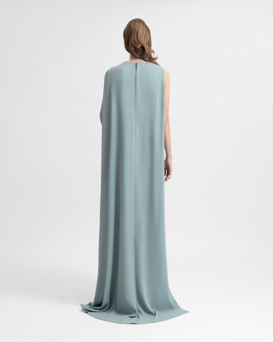 Draped Crepe Dress with Beaded Cape - Gemy Maalouf