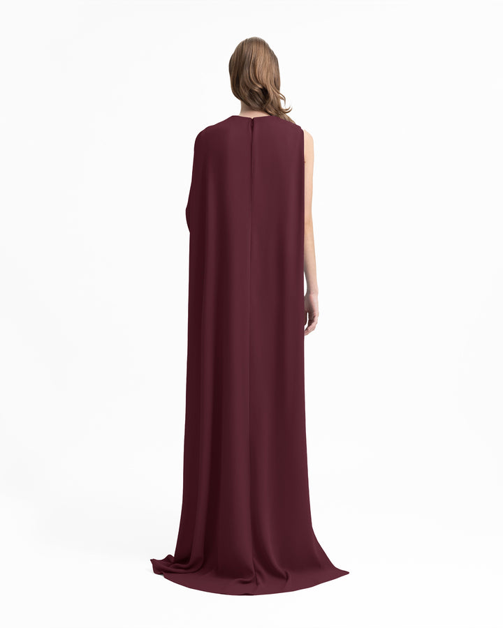Draped Crepe Dress with Beaded Cape