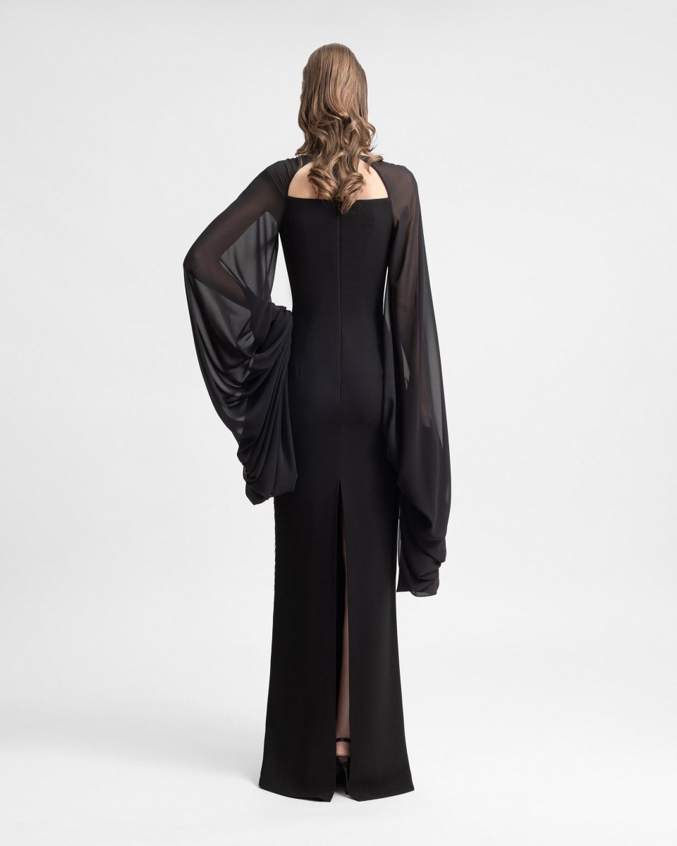 Beaded Dress with Puffed Sleeves - Gemy Maalouf